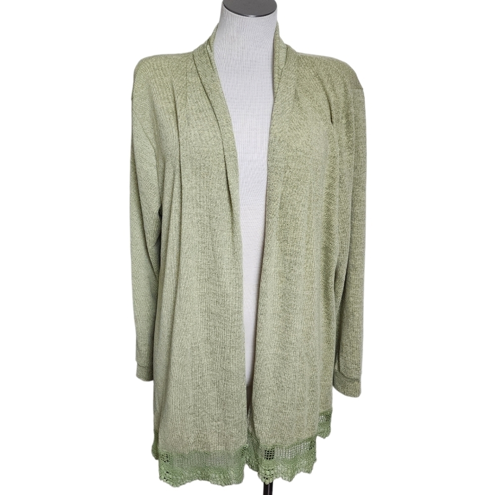 Myobe Light Green Lace Trim Open Long Sleeve Women's Cardigan Size L  NWT